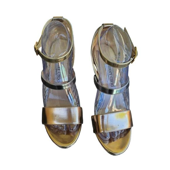 Jimmy Choo Patent Leather Heeled Sandal Gold Size 9 - Picture 2 of 10